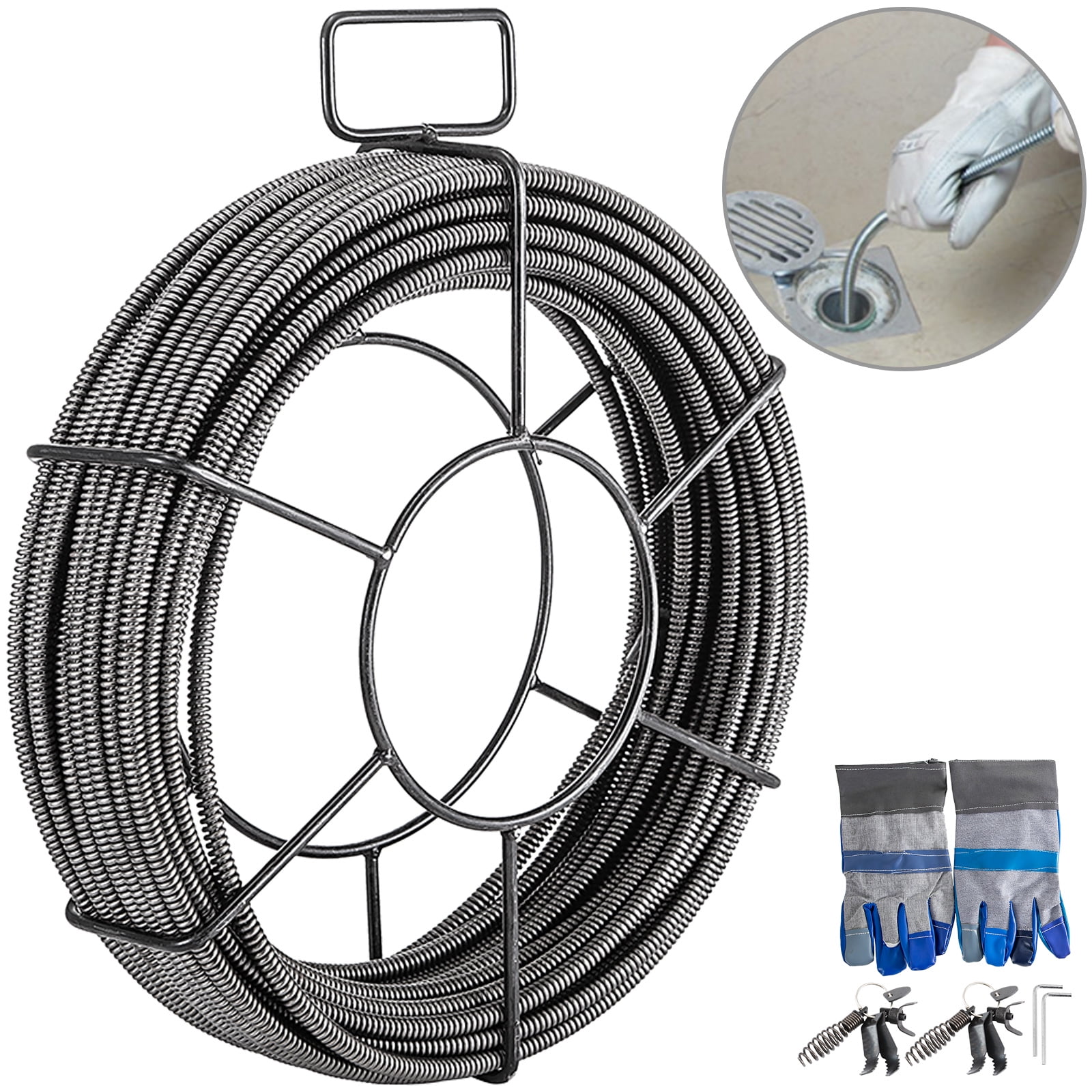 KFFKFF Drain Cleaning Cable 50 Feet x 1/2 inch Solid Core Cable Sewer Cable Drain Auger Cable Cleaner Snake Clog Pipe Drain Cleaning Cable Sewer Drain Auger Snake Pipe