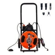 SKYSHALO Drain Cleaning Machine 75FT x 3/8 Inch, Sewer Snake Machine Auto Feed, Drain Auger Cleaner with 4 Cutter & Air-Activated Foot Switch for 1" to 4" Pipes