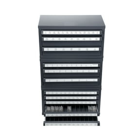 KFFKFF Drill Bit Storage Cabinet, Includes 3 Three-Drawer Units for 1/16" to 1/2" & A-Z Letter Sizes, Plus Five-Drawer Organizer for Wire Gauge #1 to #60, Modular Design for Easy Stacking