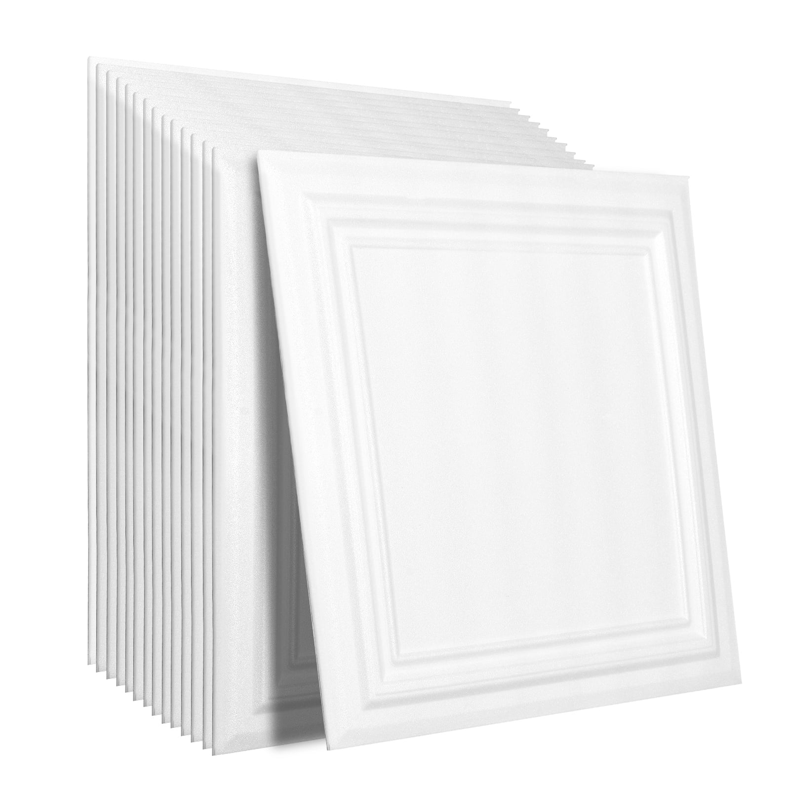 SKYSHALO Drop-In Ceiling Panels, Set of 48, 20x20 inch, Crafted from High-Quality Polystyrene, Simplified Mounting or Trimming, Adhesive Ceiling Panels, Ideal for Enhancing Home or Office Ceilings