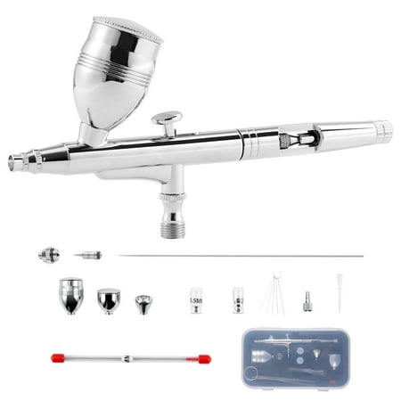 KFFKFF Dual-Action Airbrush, Gravity Feed, Includes 0.3 & 0.5 mm Nozzles, Kit with Copper Cups (2/7/12ml) & Cleaning Tools, Perfect for Model Painting, Dessert Decoration, Cake Design & Nail Art
