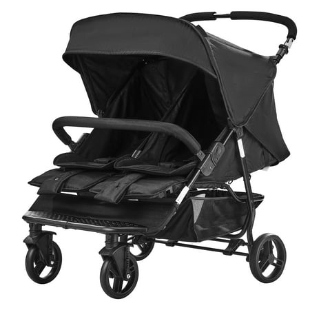 SKYSHALO Dual Stroller, Foldable Double Stroller, Lightweight Twin Stroller with Side-by-Side Seats, 5-Point Harness and Ample Storage Basket for Infants & Toddlers, Black