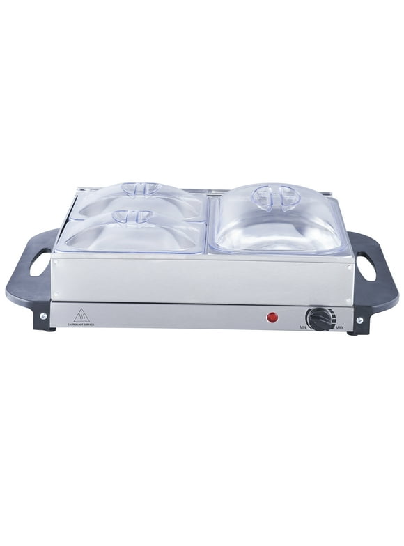 SKYSHALO Electric Buffet Server with 3 Stainless Steel Warming Trays 14" x 14"