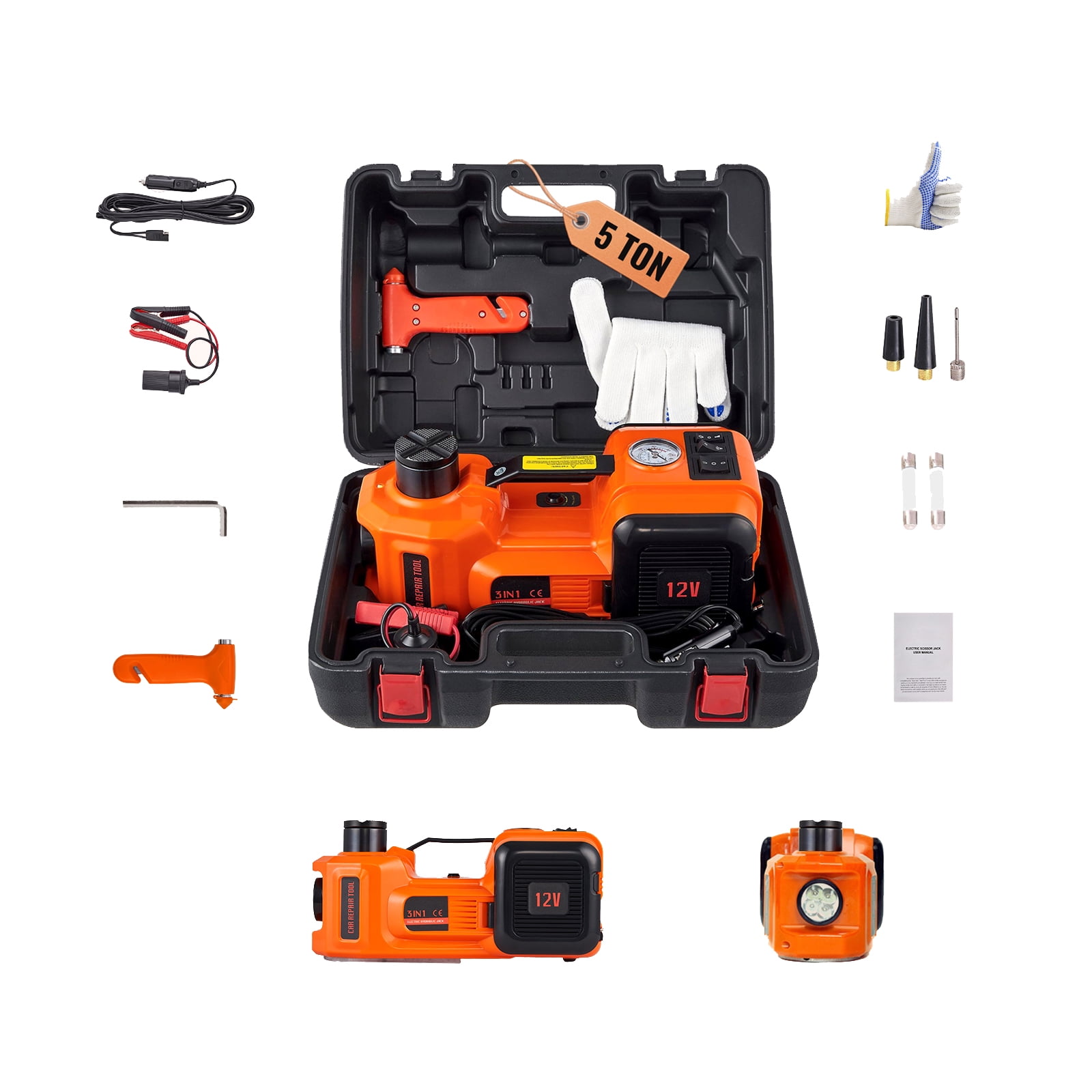KFFKFF Electric Car Jack, 5 Ton Capacity, Hydraulic Jack with Integrated Air Pump & LED, Suitable for SUVs, MPVs, Sedans, and Trucks, Tire Change & Repair