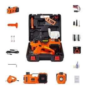 KFFKFF Electric Car Jack, 5 Ton Capacity Hydraulic Lift with Electric Wrench, Compact Vehicle Elevator with Integrated Air Pump and LED for SUVs, MPVs, Sedans, and Trucks, Tire Change and Repair