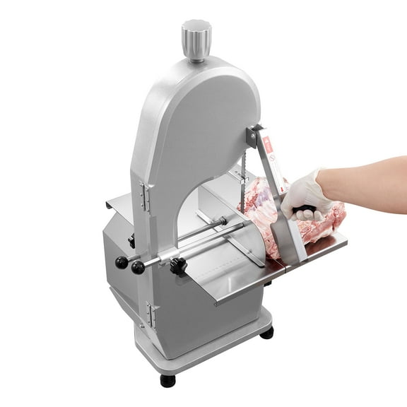 KFFKFF Electric Meat Bandsaw, 1800W Stainless Countertop Model, 15"x19.1" Workbench, Cuts up to 7.09" Thick, Includes 5 Blades for Efficiently Slicing Through Rib, Pork, and Beef