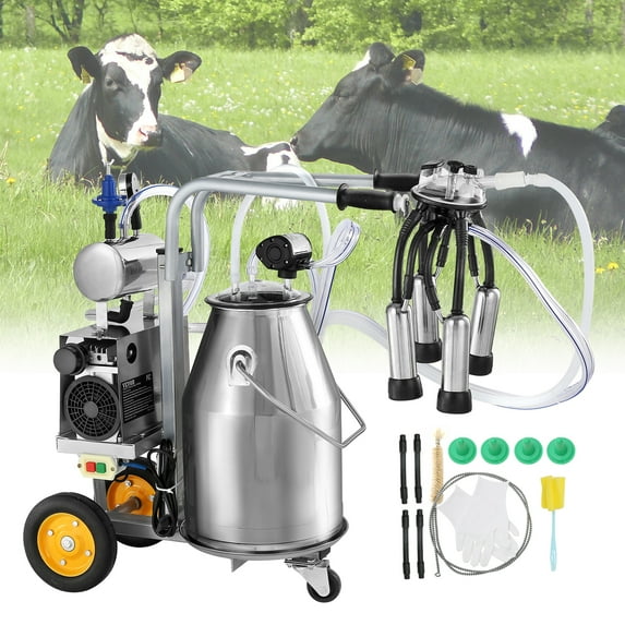 SKYSHALO Electric Milking Machine, 25L Vacuum Pump Single Barrel Milking Equipment 304 Stainless Steel Bucket Milker for Cows Only