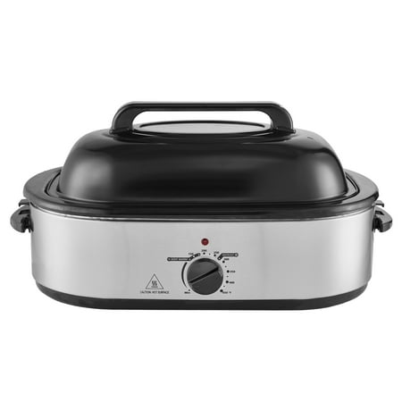 KFFKFF Electric Roaster Oven 18QT Turkey Roaster Oven with Self-Basting Lid 1450W with High-Dome Glass Lid with Defrost & Warm Function Adjustable Temperature Removable Pan&Rack Cool-Touch Handles