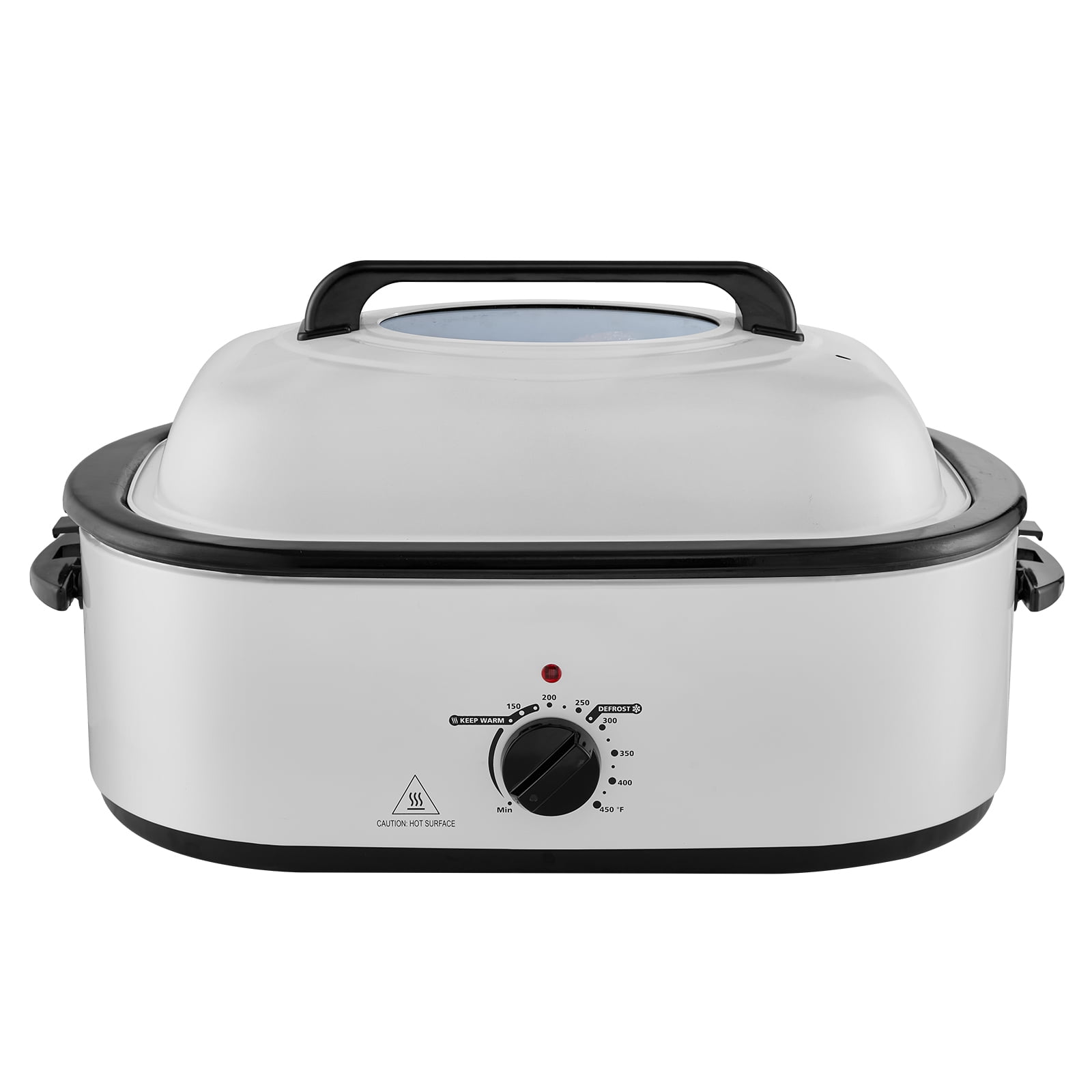 KFFKFF Electric Roaster Oven 22QT Turkey Roaster Oven with Self-Basting Lid 1450W with High-Dome Glass Lid with Defrost & Warm Function Adjustable Temperature Removable Pan&Rack Cool-Touch Handles