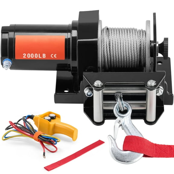 SKYSHALO Electric Winch, 2000 lb Pulling Power, 12V DC for ATV/UTV, 5/32 in x 39 ft Steel Cable, Roller Fairlead, Wired Remote, IP55 Water Resistance, Ideal for UTV ATV Off-Road Recovery