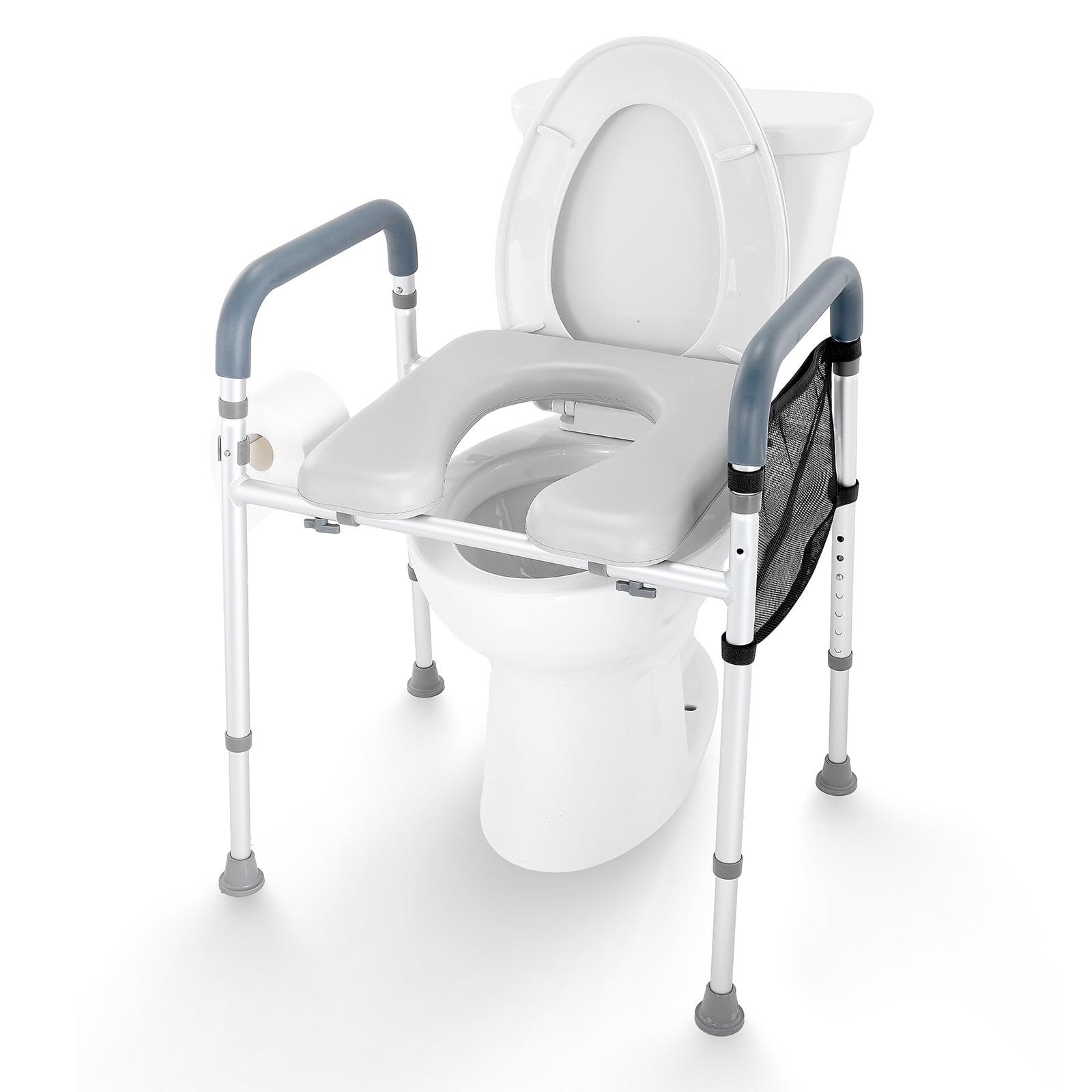 KFFKFF Raised Toilet Seat, Adjustable Height from 19.3" to 25.2", Supports up to 350lbs, Comfortable Padded Aluminum Structure, Fits Most Toilets, Ideal for Seniors, Disabled, Pregnancy