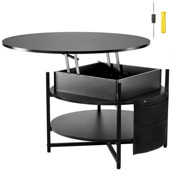 SKYSHALO Elevating Coffee Table, 35.3 in Circular Design with Additional Storage Compartments, Lift-Up Table for the Living Area, Black