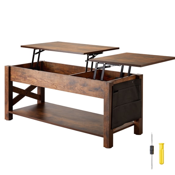 SKYSHALO Elevating Coffee Table, 47.5-inch Rectangular Table with Additional Storage Compartments, Lift-Up Top Design for the Living Room, in Brown