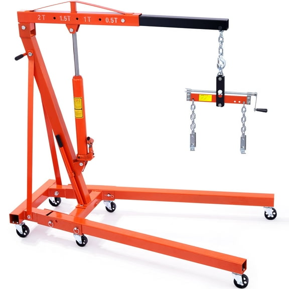 KFFKFF Engine Hoist,2 Ton 4400 LBS Capacity,Foldable Shop Crane for Motor Repair,Weight Lifting & Loading,Includes Crane Leveler ,Red
