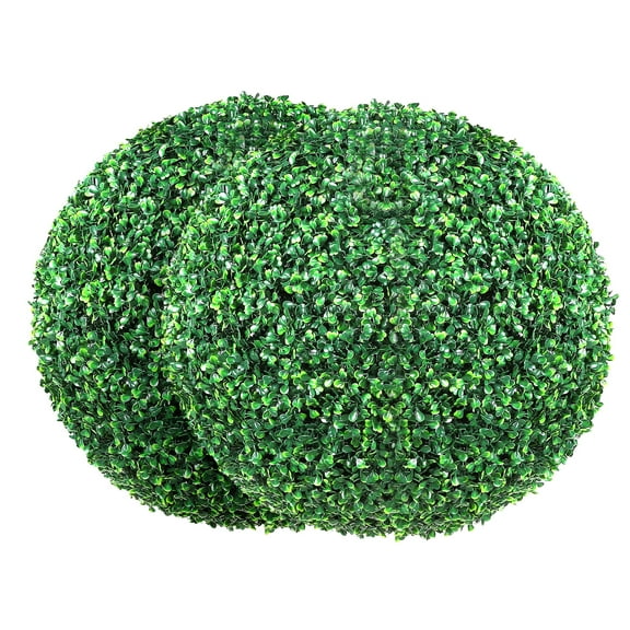 KFFKFF Faux Boxwood Topiaries, 20'' Height (Set of 2), Sphere-Shaped Synthetic Topiary Plants, Evergreen Artificial Decor Balls for Outdoor, Patio, Garden, Wedding, and Home Decoration