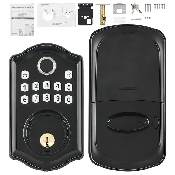 KFFKFF Fingerprint Access Door Lock, Key-Free Entry with Fingerprint, Code, or Key, Automatic Locking, Privacy Code Feature, IP 63 Rated for Exterior Doors, Electronic Deadbolt Supports 300 Users