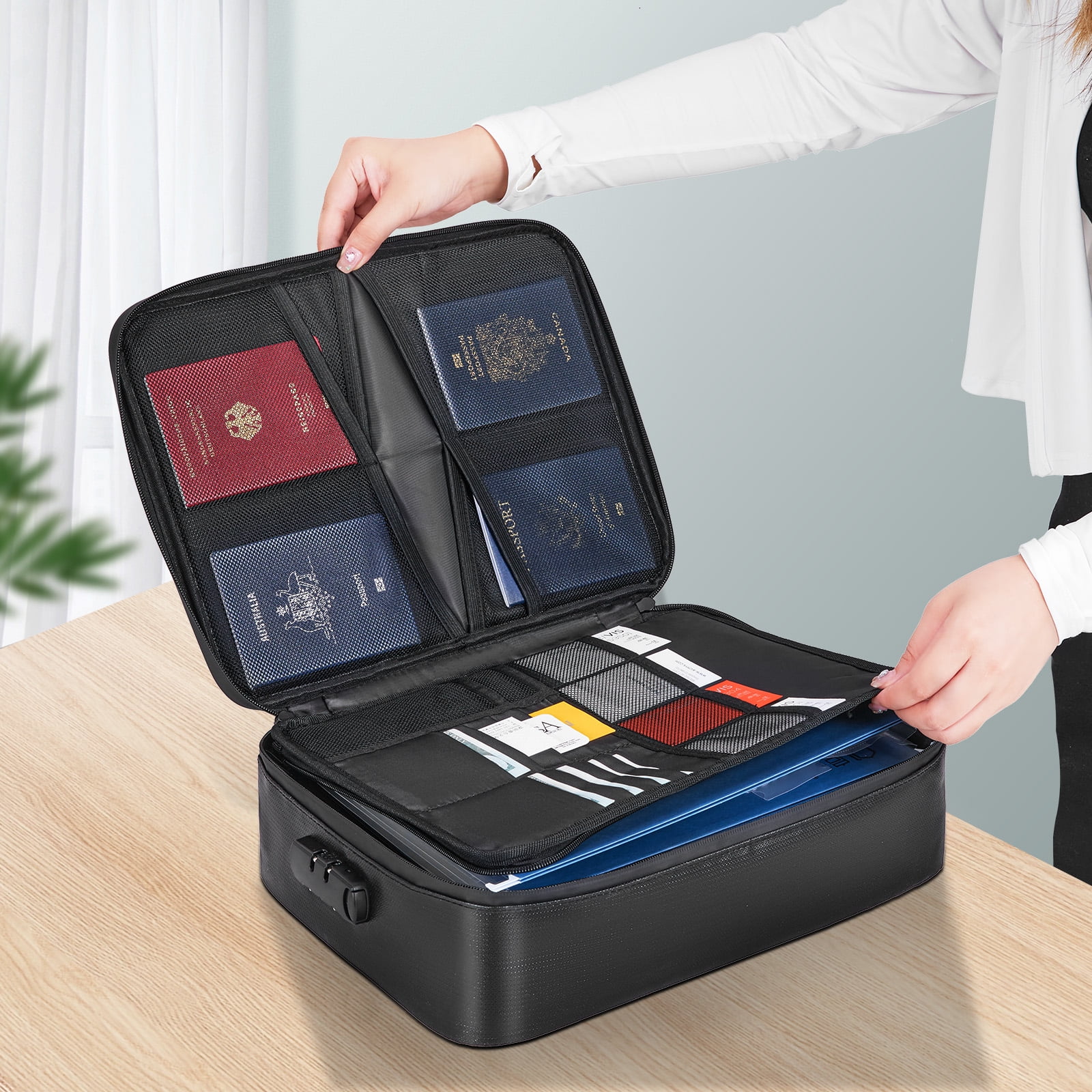 SKYSHALO Fireproof Document Bag Document Box with Lock Zipper Closure 14.17x10.63x4.13 in 2000? Fireproof & Waterproof Money Bag Safe Storage for Money Documents Jewelry and Passport