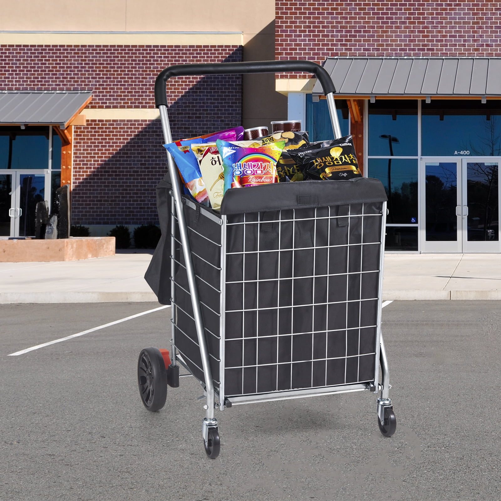 KFFKFF Folding Shopping Cart Utility Grocery Basket Cart Shopping Wheels 200 lbs