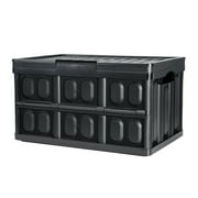 KFFKFF Folding Storage Box with Lid Collapsible Stackable Container Polypropylene, Black