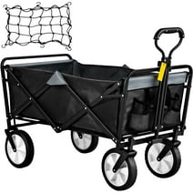 SKYSHALO Folding Wagon Cart, 176 lbs Load, Outdoor Utility Collapsible Wagon w/ Adjustable Handle & Universal Wheels, Portable for Camping, Grocery, Beach, Red & Gray