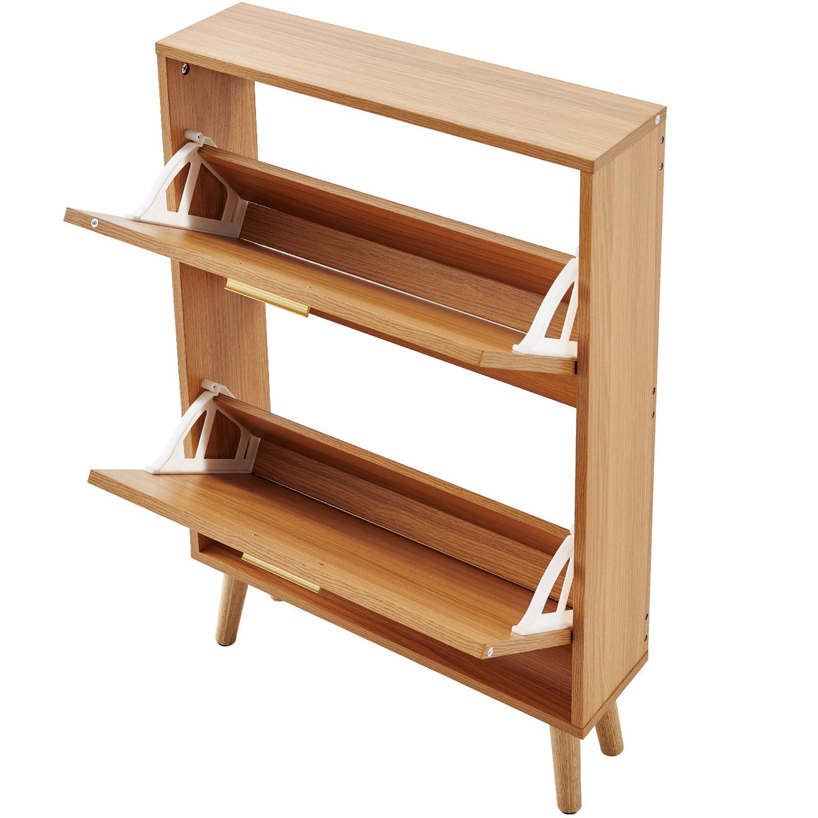 SKYSHALO Footwear Cabinet: Dual Flip Compartments, Entryway Shoe Organizer, Standalone Unit with Wicker Doors, Space for Heels, Boots, Sandals in Corridor, Lounge