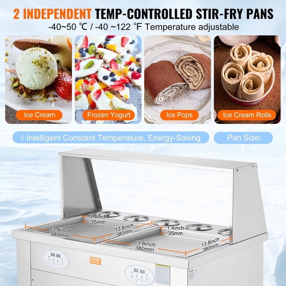 KFFKFF Fried Ice Cream Roll Machine - A Rolled Ice Cream Maker with Two 13.8x13.8 Inch Pans