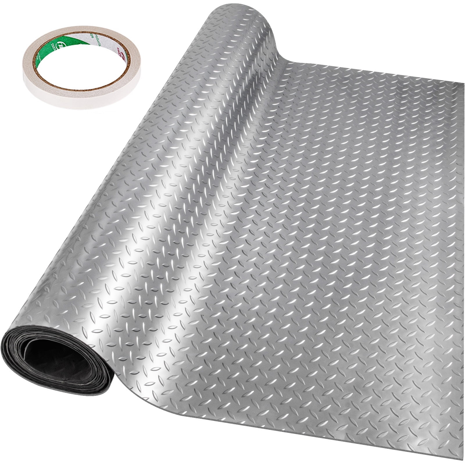 SKYSHALO Garage Floor Mat 3.9x6.56 ft Vinyl Garage Flooring Roll Anti-Slide Diamond Texture Silver DIY PVC Garage Mats for Under Car 25.6sqft Covering Space for Gyms Boats Car Trailer