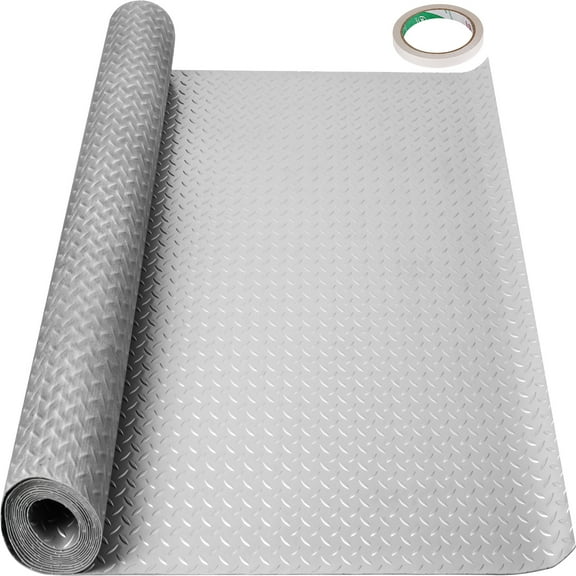 KFFKFF Garage Floor Mat 4.9x19 ft Vinyl Garage Flooring Roll Anti-Slide Diamond Texture Grey Garage Mats for Under Car 93 sqft Covering Space DIY PVC Garage Floor Mat for Gyms Boats Car Trailer