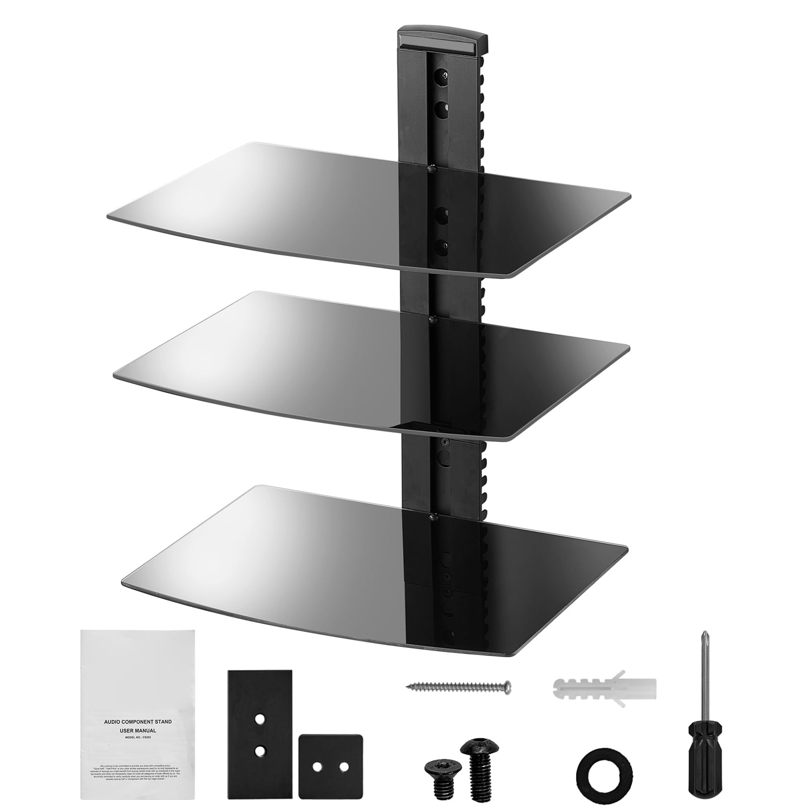 SKYSHALO Glass Wall Shelves, Supports 18 lbs, Shelf TV Wall Mount, Durable Floating Media Console for DVD/PS4/Cable Units/Game Systems/Sky Box/TV Extras-3 Levels