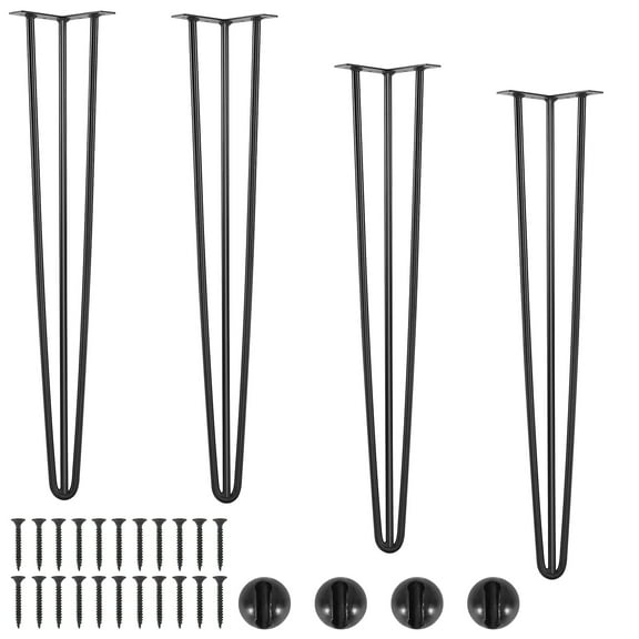 KFFKFF Hairpin Table Legs 28" Set of 4 Solid Steel Desk Furniture Leg with Rubber Floor Protectors,Black