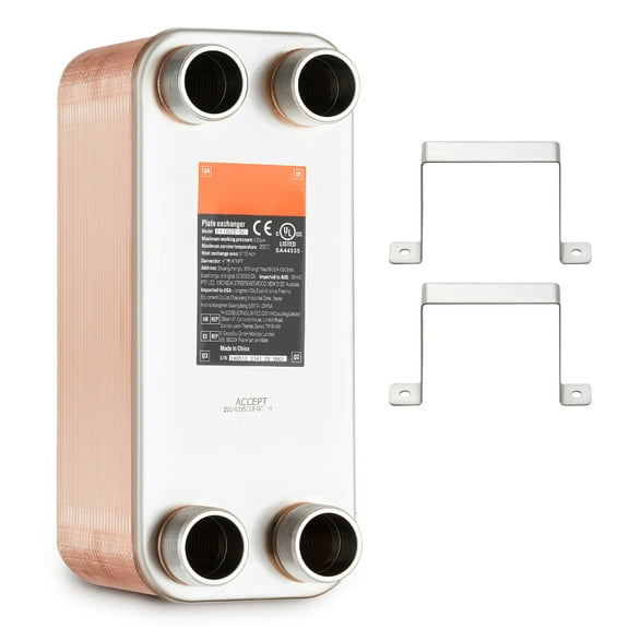 KFFKFF Heat Exchanger, 5"x 12" with 50 Plates, Copper/316L Stainless Steel, Efficient for Floor & Water Heating, Snow Melting, Beer Chilling