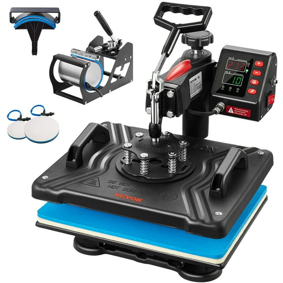 KFFKFF Heat Press Machine, 12x15inch / 30x38cm, 5IN1 Clamshell Sublimation Transfer Printer with Teflon Coated, Digital Precise Heat Control, Silica-gel Powerpress for T-Shirt Plate Mug Cup
