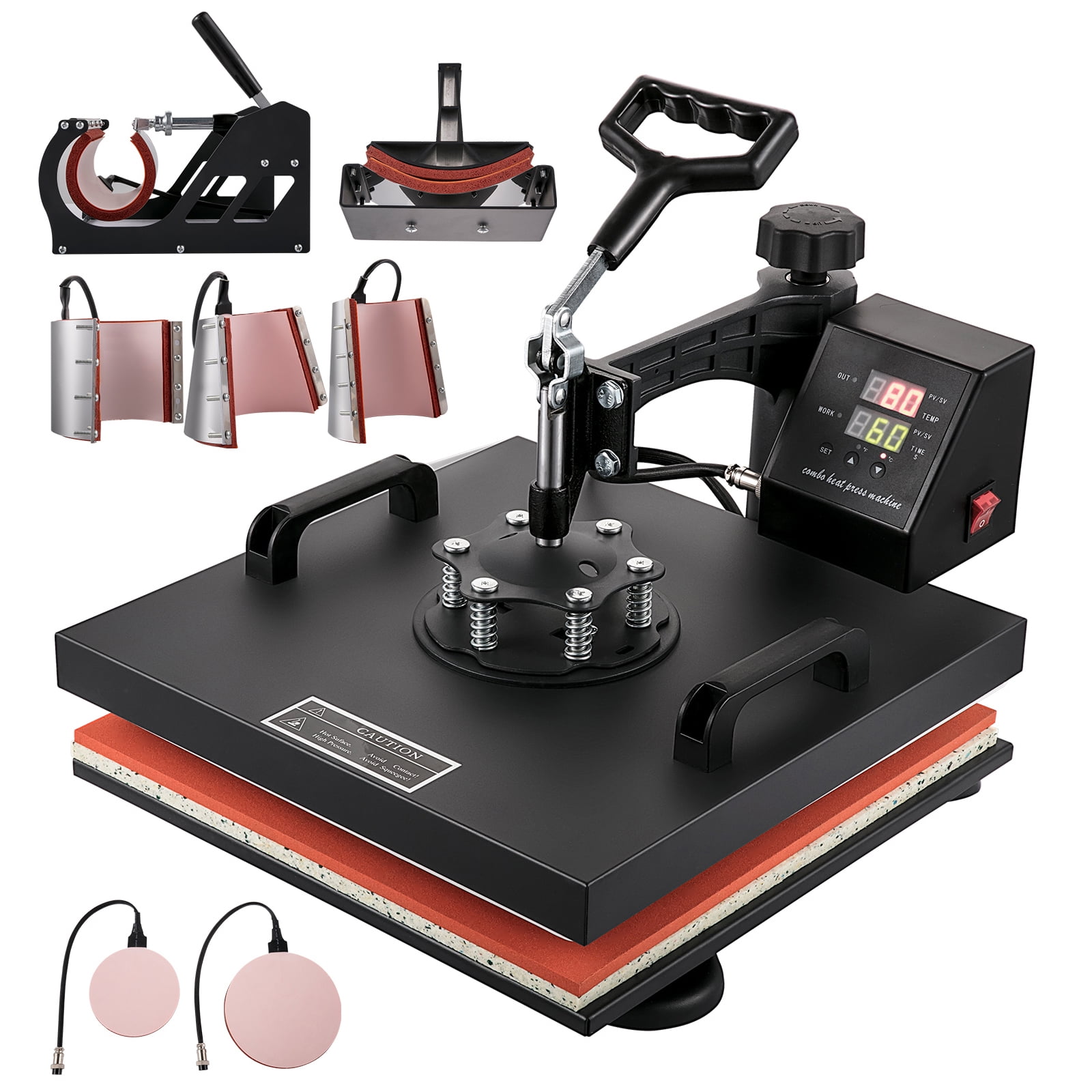 KFFKFF Heat Press Machine 15"x15" 8 in 1 Combo Digital Multifunctional Sublimation Heat Transfer Machine Dual LED Display 360 Degree Rotation Swing Away for Printing T Shirts Hat Mug Cap Plate
