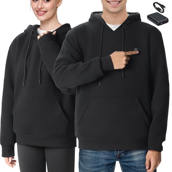 SKYSHALO Heated Pullover, Gender-Neutral Electric Sweatshirt with 7.4V Battery, 5-Zone Heating Jacket, Light & Cozy for Outdoor Activities like Fishing & Camping, XXXL, Black