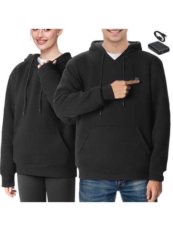 Heated Pullover, Gender-Neutral Electric Sweatshirt with 7.4V Battery, 5-Zone Heating Jacket, Light & Cozy for Outdoor Activities like Fishing & Camping, XXXL, Black
