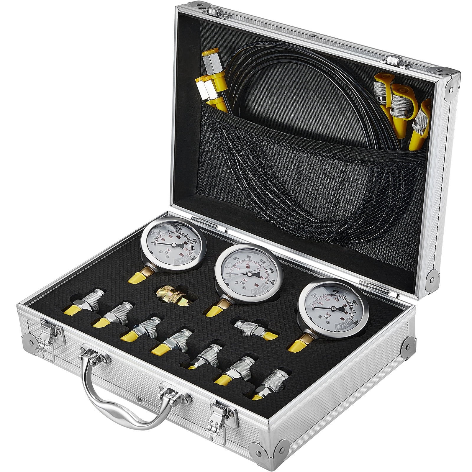 SKYSHALO Hydraulic Gauge Test Kit, 250/400/600bar Range, Includes 3 Gauges, 9 Couplings, 3 Hoses, and Carrying Case for Testing Excavator, Tractor, and Construction Equipment Hydraulics
