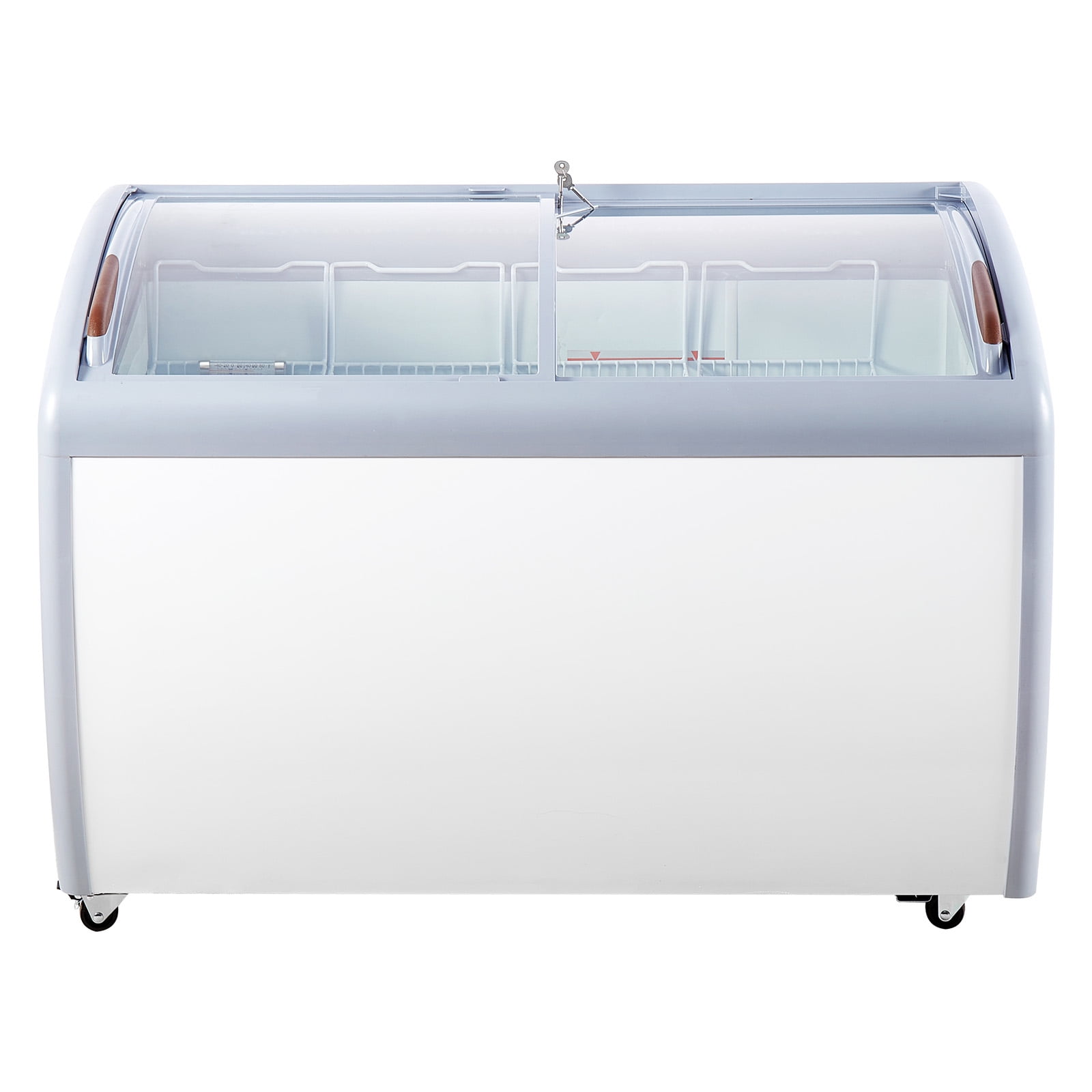 KFFKFF Ice Cream Showcase, 12.8 Cu.ft Mobile Freezer with Glass Top, Gelato Serving Station with 4 Baskets, Dual Sliding Glass Doors \u0026 Lockable Wheels, White for Restaurants