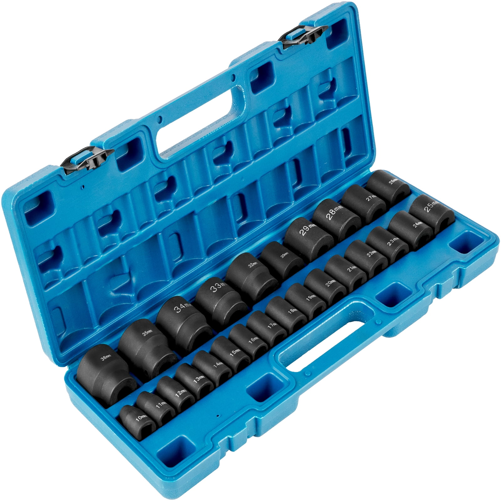 KFFKFF Impact Socket Kit 1/2" 26-Piece Impact Socket, Shallow Socket, 6-Point Socket, Rugged Construction, CR-M0, 1/2" Drive Socket Kit Impacts Metric 10mm - 36mm with Storage Cage