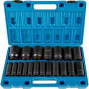 SKYSHALO Impact Socket Set 1/2 Inches 19 Piece Impact Sockets, Deep Socket, 6-Point Sockets, Rugged Construction, Cr-V, 1/2 Inches Drive Socket Set Impact 3/8 inch - 1-1/2 inch, with a Storage Cage