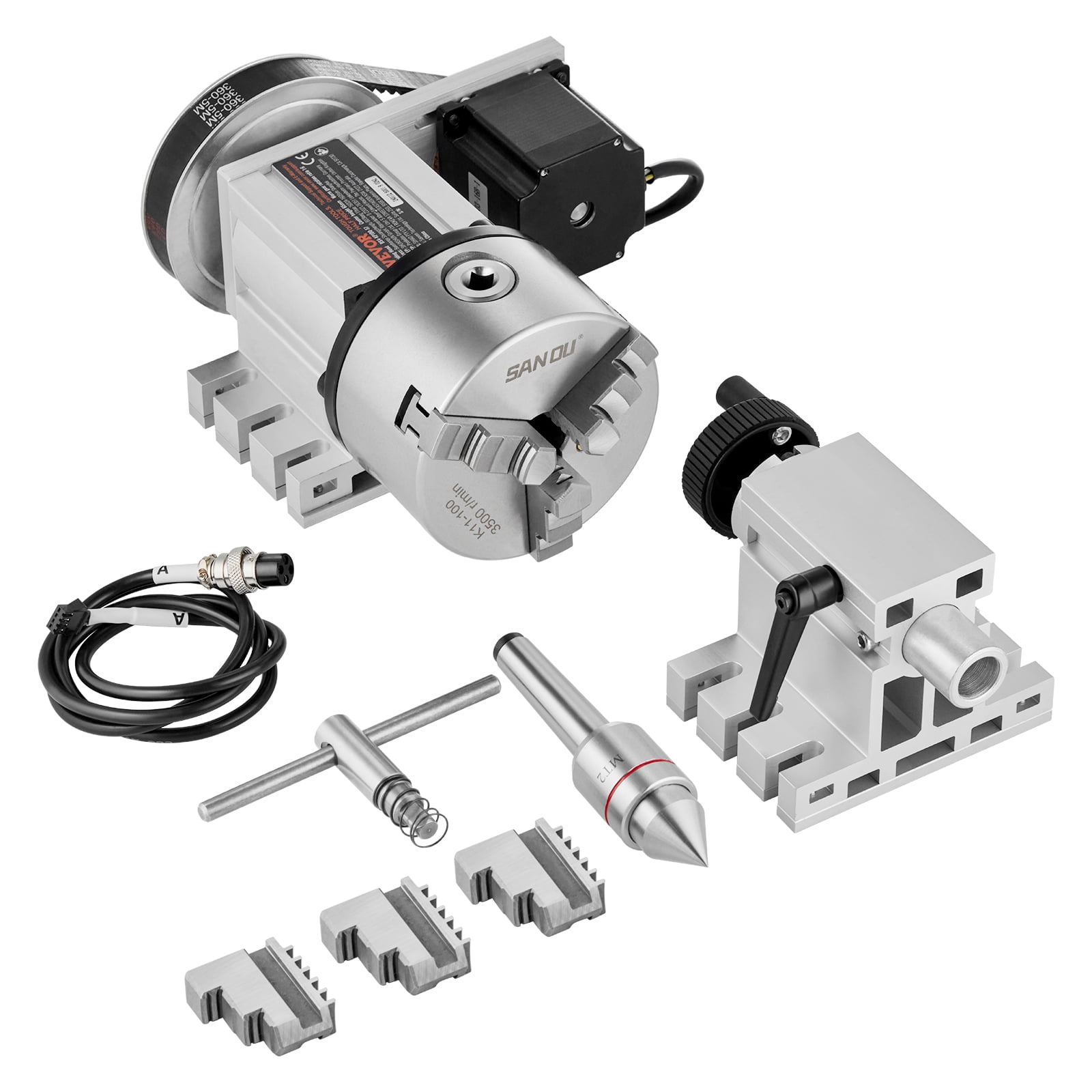 SKYSHALO Indexing Dividing Head K11-100mm 3-Jaw Chuck Tailstock for CNC Milling