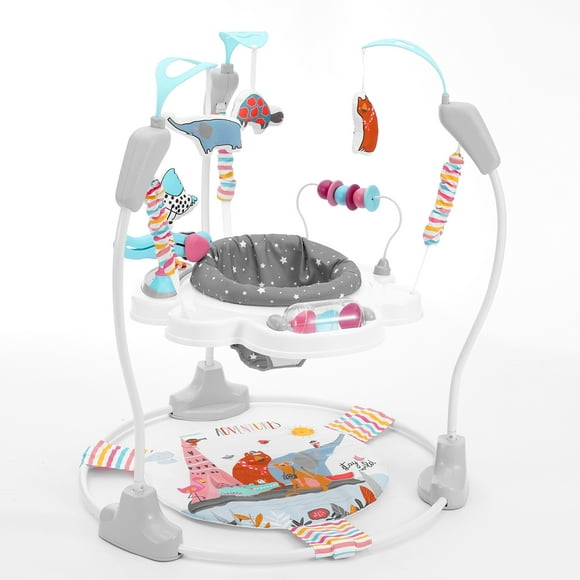 KFFKFF Infant Entertainer, 360-Degree Rotating Play Station with Height Adjustment, Equipped with Interactive Toys, Melodies, and Lights, Compact Baby Jumper for 6+ Months