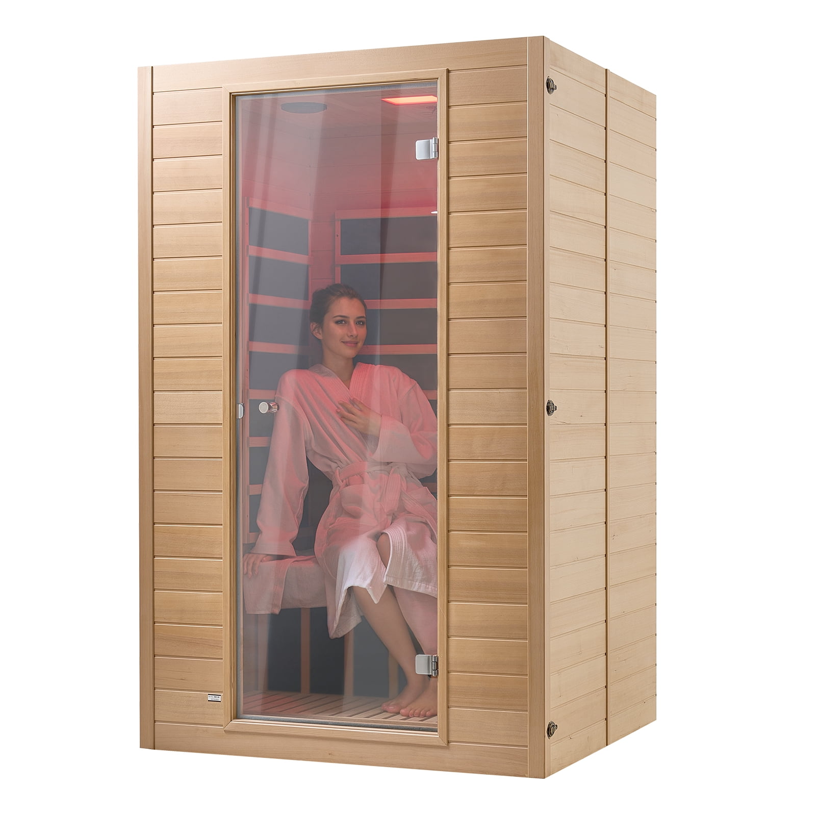 KFFKFF Infrared Sauna for Two, Home Spa Experience with Hemlock Construction, Features Low EMF, Clear Glass Door & Dual Bluetooth Speakers, 1800W for Indoor Relaxation