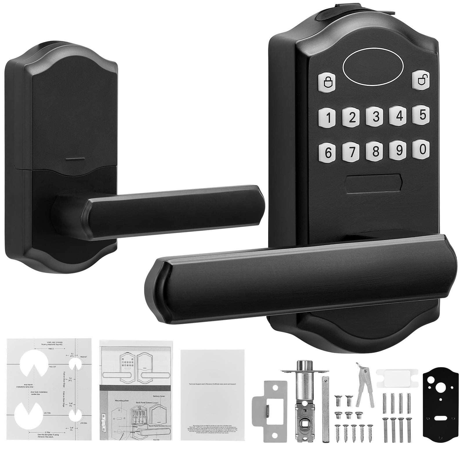 SKYSHALO Keyless Entry Door Lock, 5.63"X 2.76" Password and Key Unlock Combination Door Lock, Electronic Keypad Entry Lever, Auto-Locking Keypad Door Lock with Deadbolt for Front Door