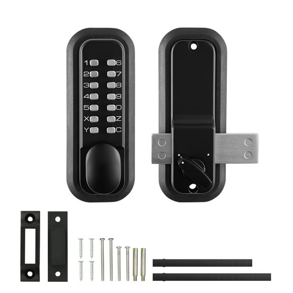 KFFKFF Keyless Mechanical Door Lock, 14-Key Code, Exterior Gate Locking System with Surface Latch, Durable Zinc Alloy, Weather-resistant, Includes Keypad & Knob, Simple Installation