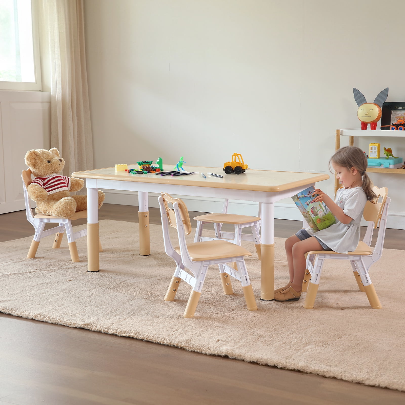 SKYSHALO Kids Table and 4 Chairs Set Height Adjustable Kids Craft and Play Table Walmart