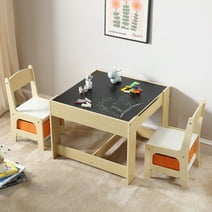 SKYSHALO Kids Table and Chair Set Wooden Activity Table with Storage Space & Boxes