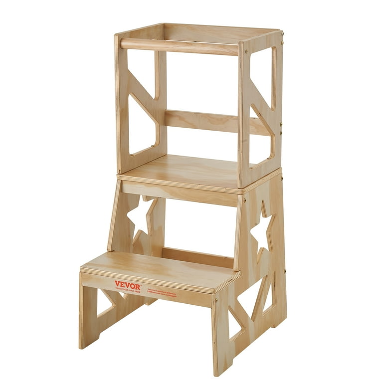 SKYSHALO Kids Toddler Step Stool, Natural Pine Wood Toddler 