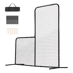 KFFKFF L-Shaped Screen for Baseball, 7x7 ft Safety Barrier for Batting, Portable Defender Screen with Transport Bag & Stakes, Durable Net for Pitcher Safety