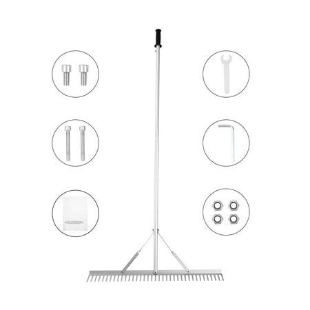 KFFKFF Landscaping Rake 36" Head Aluminum Landscaping Rake 75" Adjustable Handle
