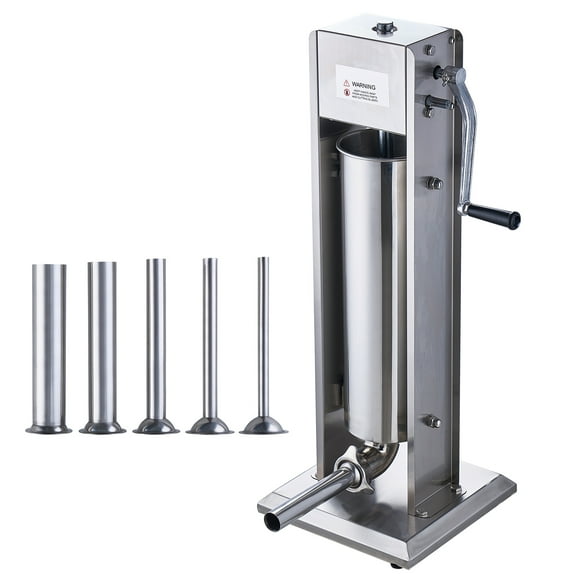 KFFKFF Manual Meat Stuffer, 7L/15LB Vertical Capacity, Dual-Speed, Made of 304 Stainless Steel, Includes 5 Stuffing Tubes, Ideal for Home and Restaurant Use